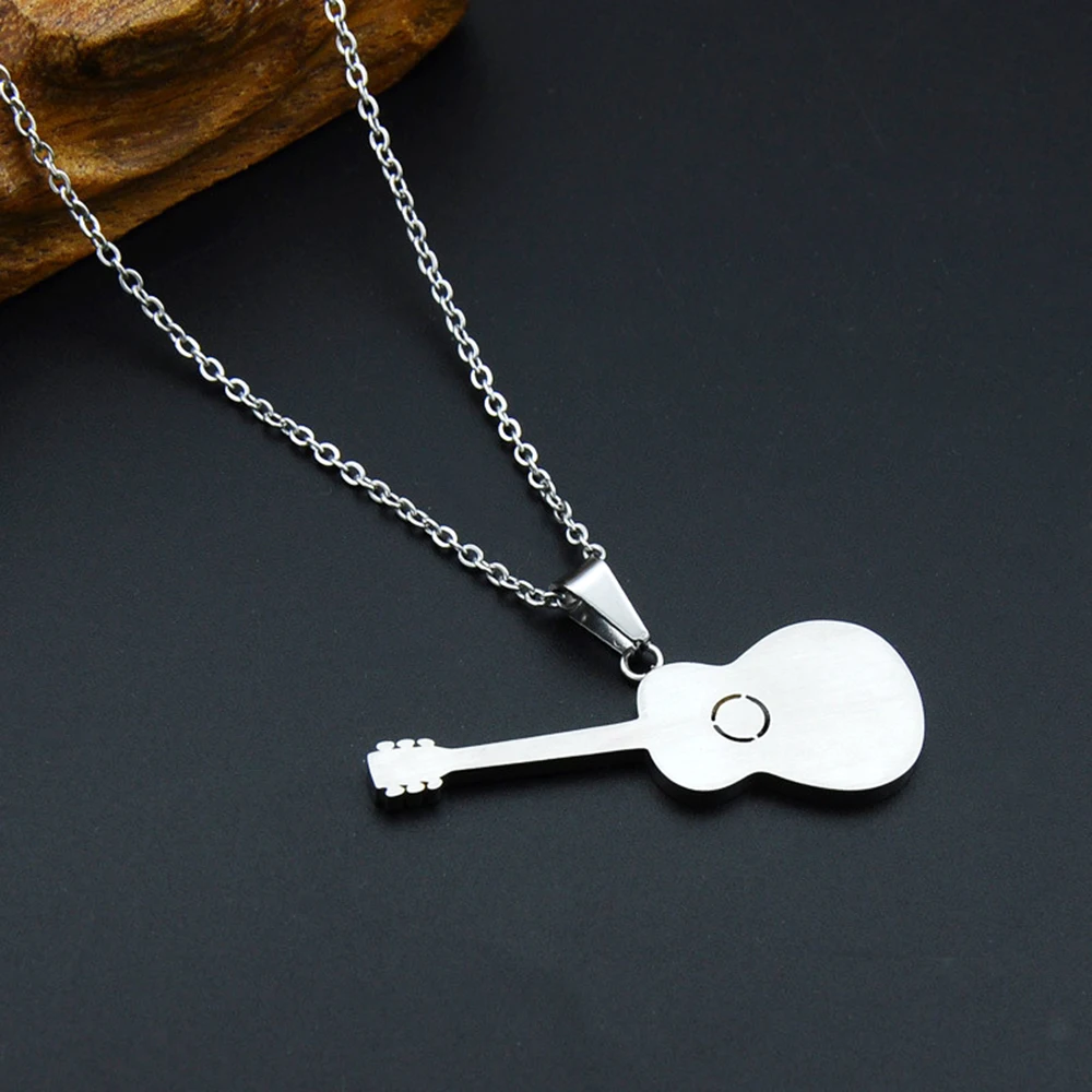Hip Hop oro nero argento colore chitarra collana acciaio inossidabile musica Rock chitarra ciondolo gioielli catena collana donna uomo regalo