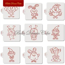 Cartoon Turkey/Chicken/Cactus Design Cookies Stencil PET Coffee Mold DIY Biscuits Layered Template Cake Decorating Tool Bakeware