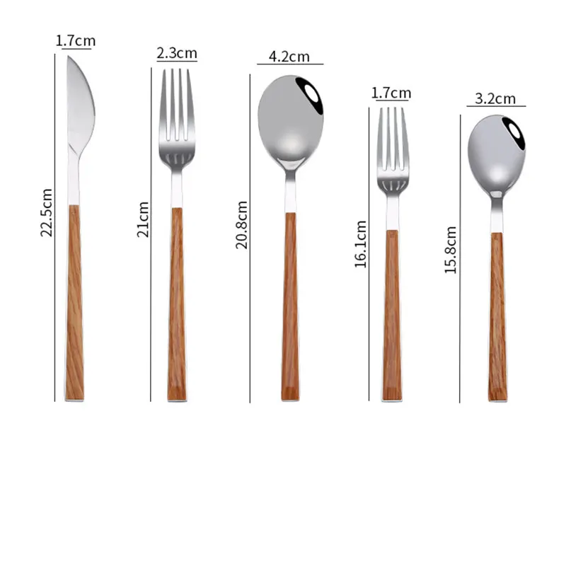 Stainless Steel Dinner Cutlery, Knives, Forks, Spoons, Black Wooden Texture Handle, Home Party Tableware, Steak Knife