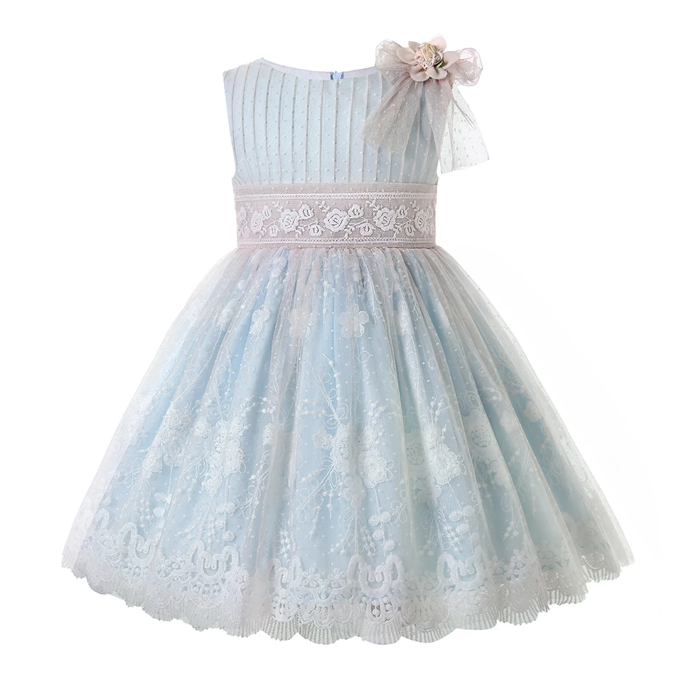 Pettigirl Elegant Spring Dresses for Children Kids Girls Blue Lace Party Holiday Dresses Size 2 3 4 5678 10 12Y Toddler Clothes