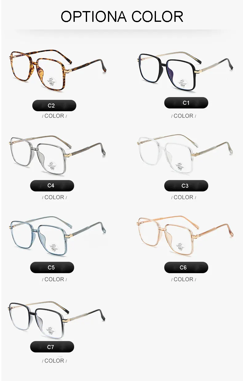 Kunststoff-Brillengestell, großes Rahmen-Design, Vollrandbrille mit Federscharnieren, Anti-Blue-Ray-Brille, Neuankömmling, Unisex – Detail 7