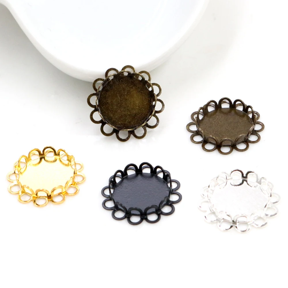 

20pcs 12mm Inner Size 4 Colors Plated Brass Material Simple Style Cabochon Base Cameo Setting Charms Pendant Tray