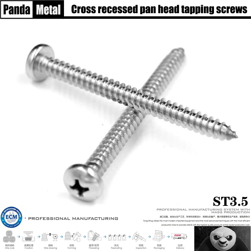 

304/316 stainless steel cross recessed pan head tapping screw GB845 screw DIN7981 specification ST3.5
