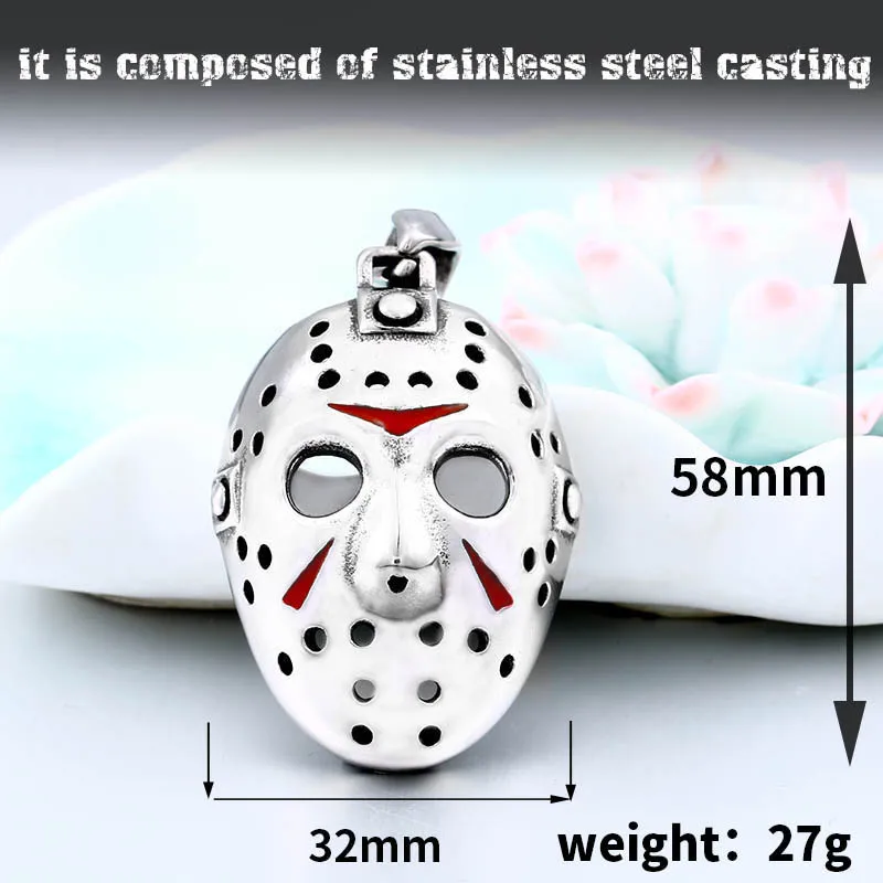 BEIER Stainless Steel Biker Jason Voorhees Hockey Halloween pendant necklace with red color Antique Cool Jewelry BP8-362