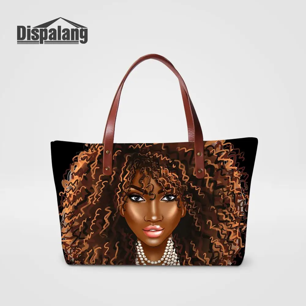 Dispalang Large Capacity Women Handbag Custom Logo Image Totes Bag African Girl Printing Beach Shell Bags Lady Travel Top-handle