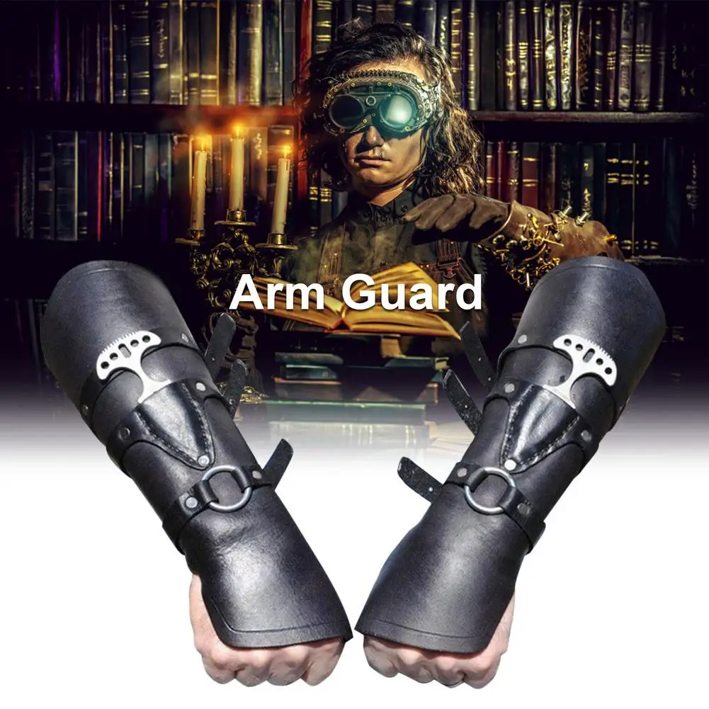 Steampunk Arm Guard Retro Rivet Buckle Arm Guard Medieval Steampunk Men\'s Arm Guards Skórzana opaska na ramię Para na różne okazje