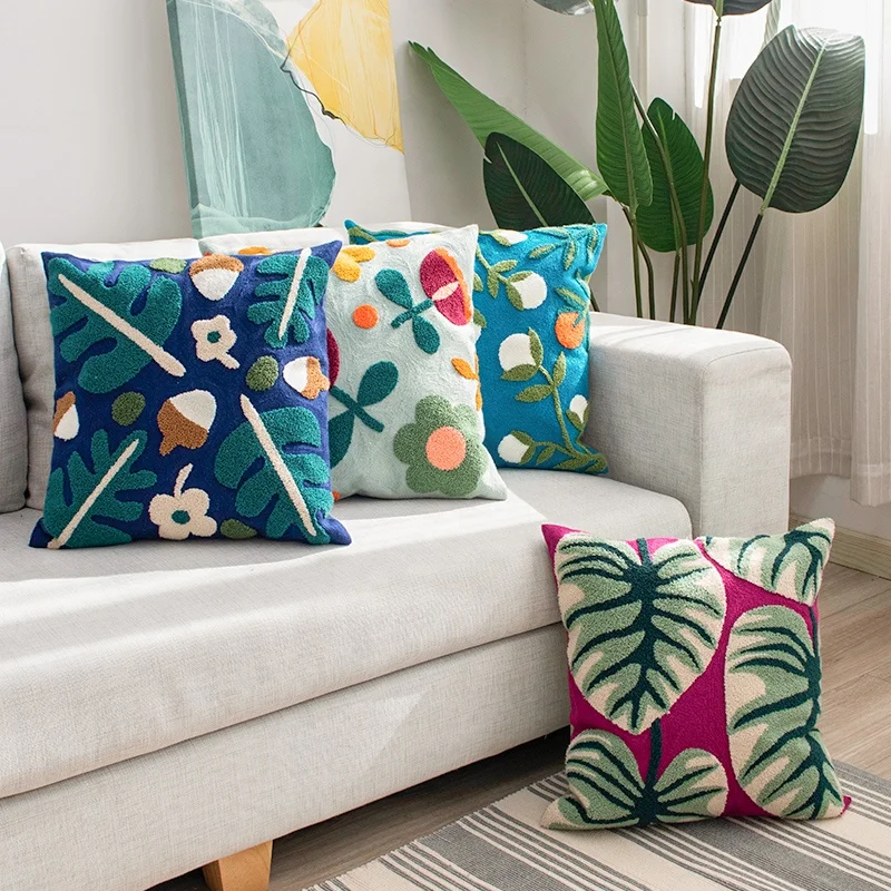 Kwiatowy obicia na poduszki 45x4 5cm haftowana poduszka pokrywa miękka przytulna Home Decoration dla pokoju gościnnego dzieci pokój Color Block