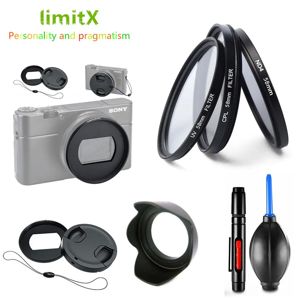 Filter Kit UV CPL ND & Adapter Ring & Lens Hood Cap Cleaning Pen