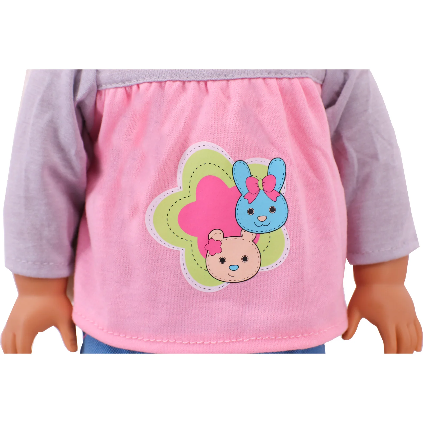 ตุ๊กตาเสื้อผ้า Jumpsuit สีชมพูน่ารักหมี/กระต่าย Bunny พิมพ์สำหรับตุ๊กตาอเมริกัน18นิ้ว & 43ซม.Reborn เสื้อผ้าเด็กอุปกรณ์เสริม,ของขวัญเด็ก