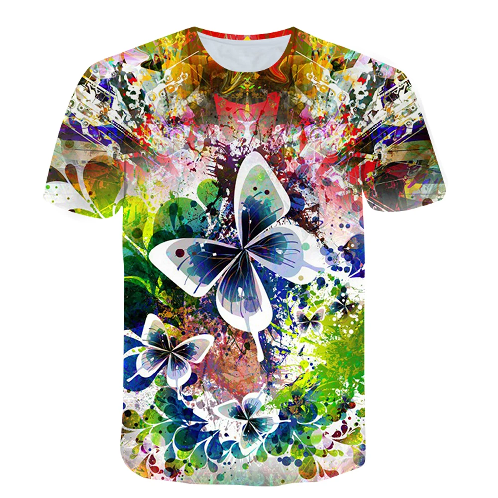 Summer New Fashion Men Flowers Butterflies graphic t shirts 3D Personality Trend Hip Hop Print T-shirt short sleeve t-shirts Top