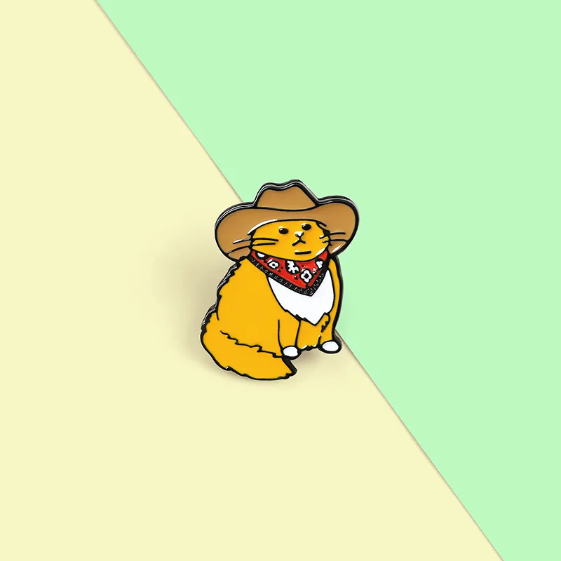 

Cowboy Cats Enamel Pin Custom Funny Animal Hat Brooches Shirt Lapel Bag Cute Badge Cartoon Kitten Jewelry Gift for Friends