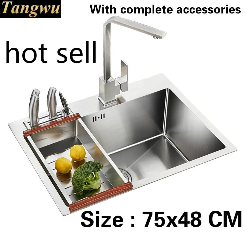 

Free shipping Handmade ordinary food grade 304 stainless steel kitchen sink single slot 3 mm thick durable 75x48 CM