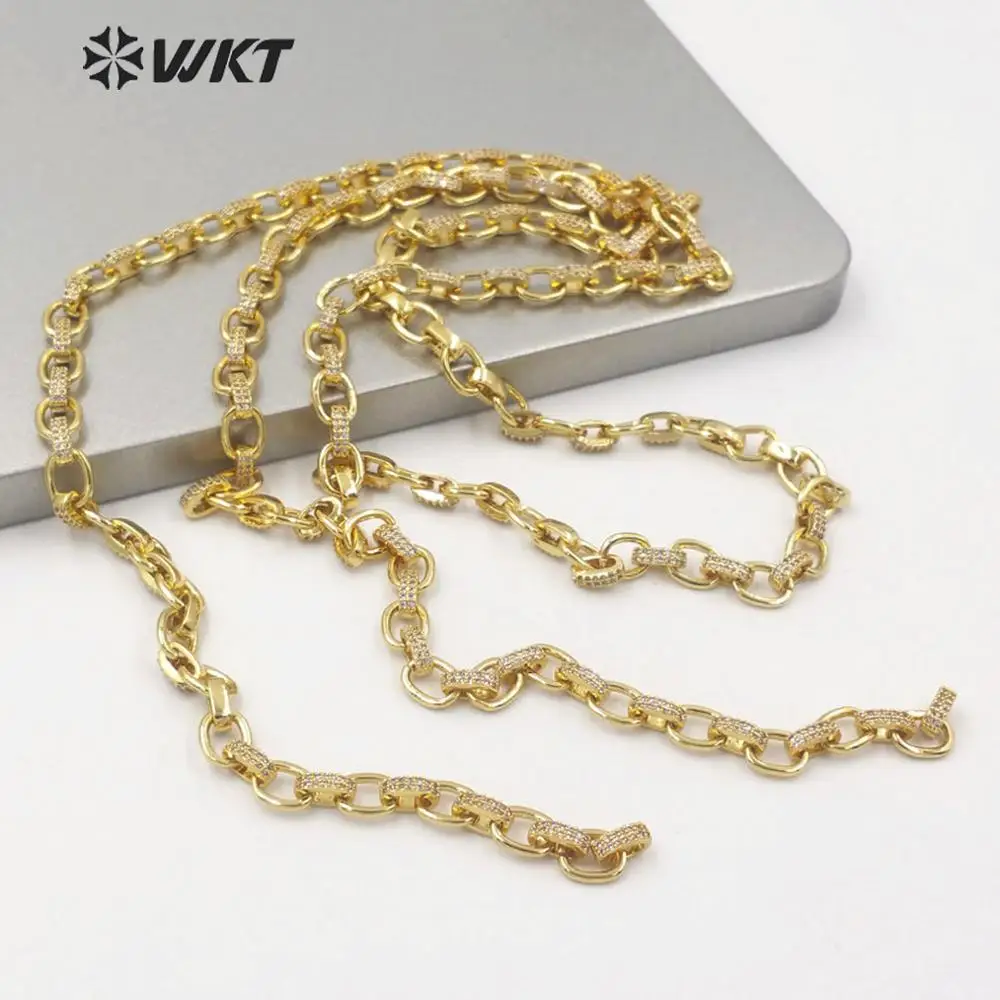 BC143 Wholesale Jewelry Findings Oval Shape With Full Gold Eletroplated Cubic Zircon Brass Chain For Females Necklace DIY