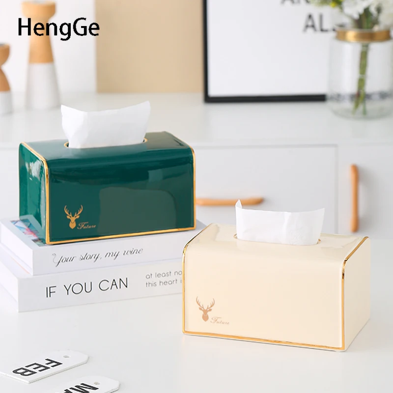 

Nordic Ceramic Tissue Box Creativity Golden Stroke Deer Paper Towel Storage Boxs Fashion Decor Home Napkin Paper Boxes Decorate