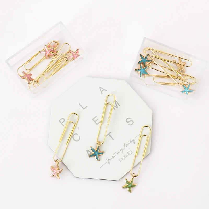 TUTU 5Pcs/box Beautiful starfish Bookmark Planner Paper Clip Metal Material Bookmarks for Book Stationery School Office H0336