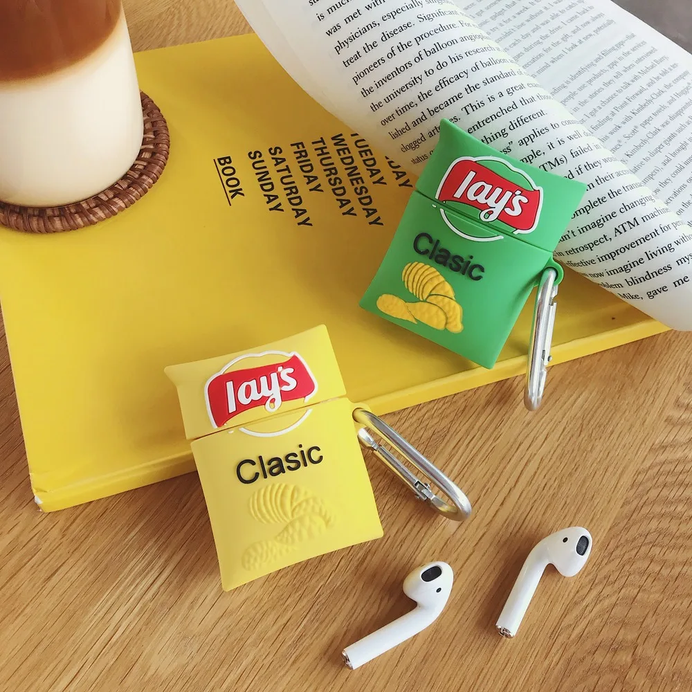 Чехол для наушников с 3D изображением картофельных чипсов, мягкий силиконовый чехол для AirPods 1 2, Bluetooth гарнитура, зарядная коробка, чехол для телефона с крючком