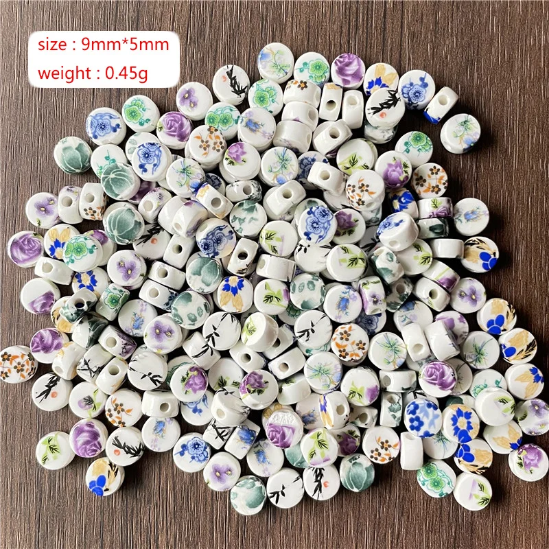 20 stücke 5*9mm gelegentliche keramik oblate form blume amulett spacer perlen DIY machen armbänder und halsketten verbindung zubehör