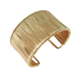 MANILA Layered Wire Cuff Bracelets Bangles Gold Color Wide Statement African Bangles Jewelry Handmade Dubai Accessories