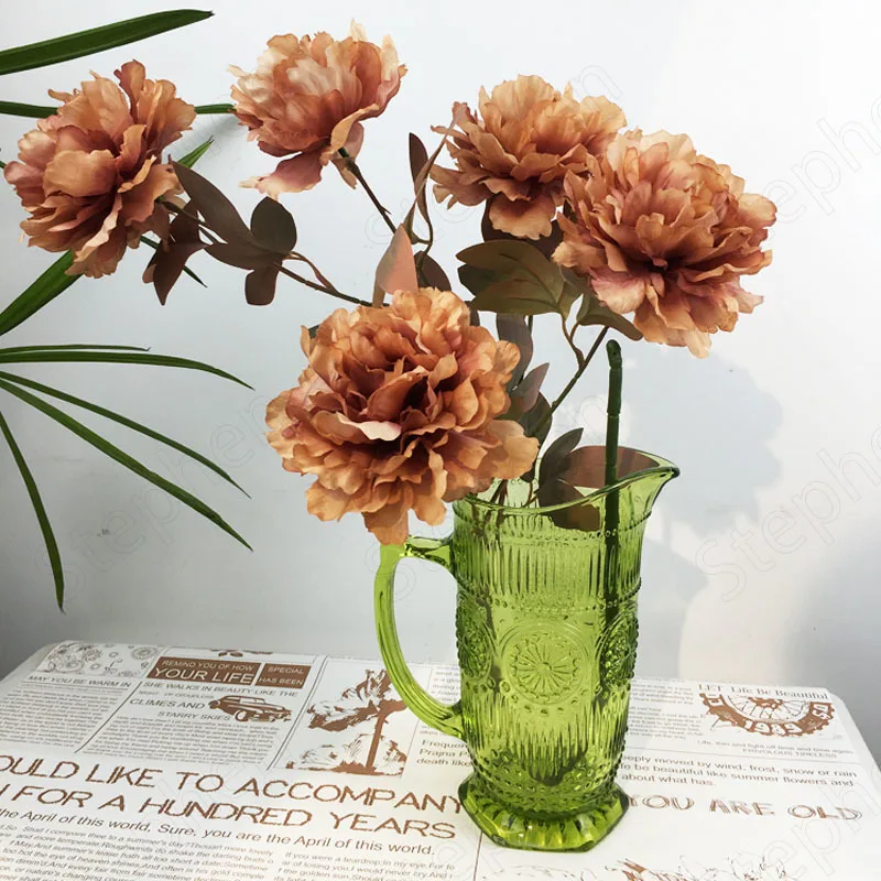 Retro Embossed Sunflower Vase European Modern Tall Feet Grass Flower Vases Ornaments Living Room Desktop Plant Pots Decorative