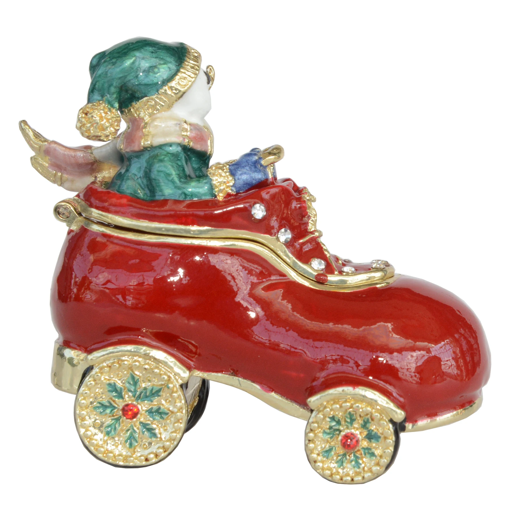 Snowman in a Shoe Jeweled Trinket Box with Crystals Enameled Treasure Box Collectible Gifts X'mas Presents