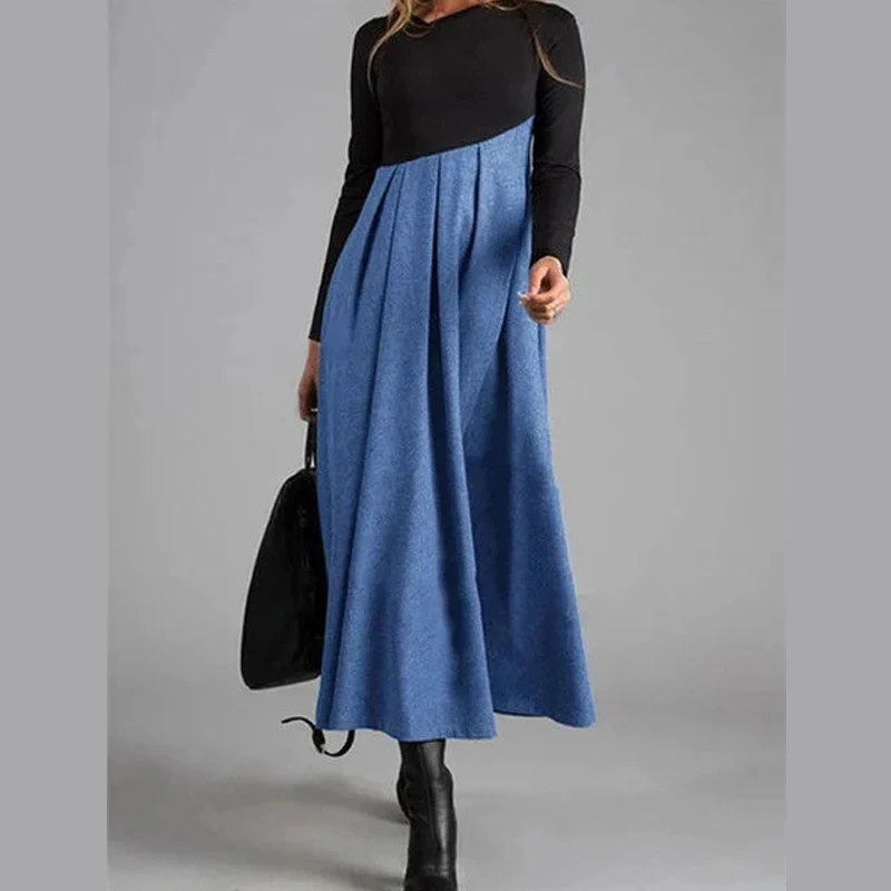 Nowe sukienki damskie 2021 jesienno-zimowy kontrast kolorowy Patchwork w połowie talii z długim rękawem sweter z dekoltem typu V-neck długi Casual