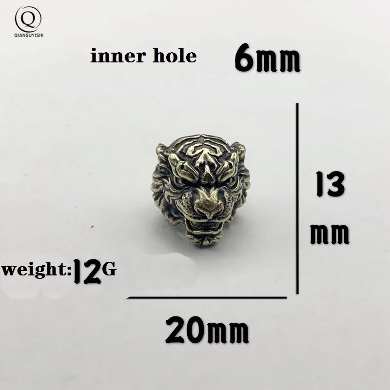 Animal Tiger Head Brass Umbrella Rope Beads DIY Knife Accessory Retro Keychain Pendant EDC Outdoor Survival Tool Lanyard Hanging