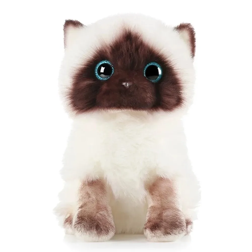 20/26CM Simulation Cute Siamese Cat Plush Toy Blue Sequins Eyes Cats Doll Brown And White Face Ragdoll Cat Home Decor Best Gift