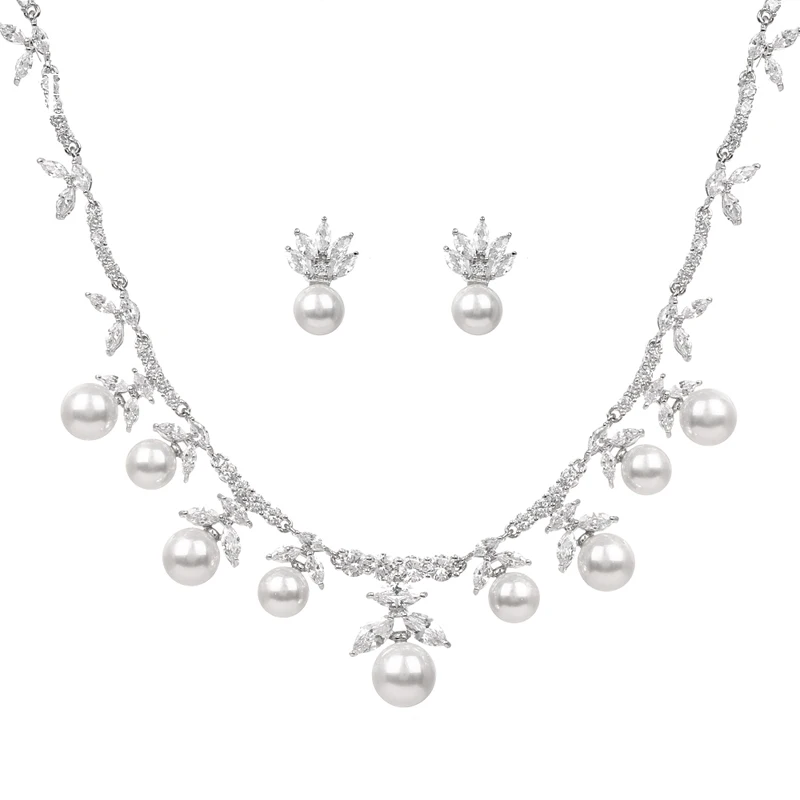 Emmaya Light Luxury Jewelry Set For Women&Girls White Color Earring And Necklace AAA Zirconia And Pearl Noble Dress-up in Party