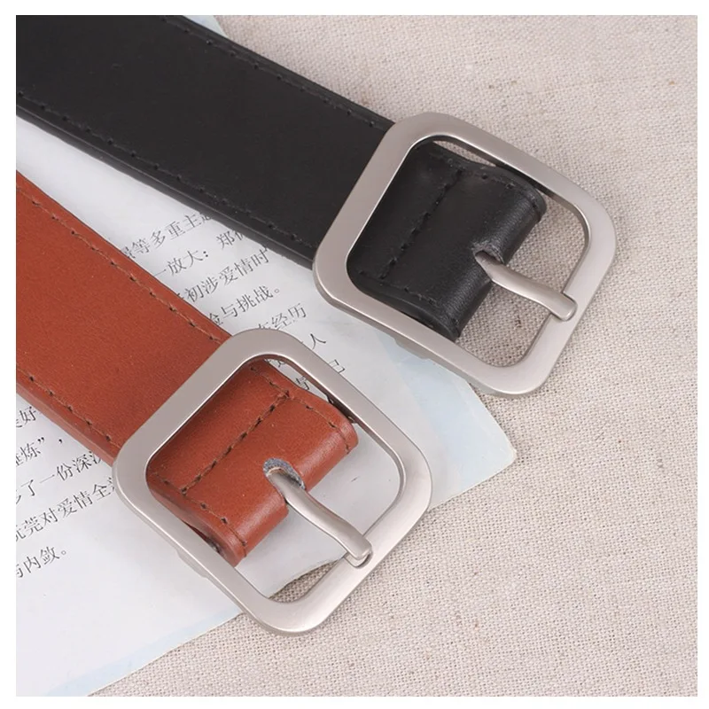 Unisex PU Leather Belt Fashion Woman Men Casual Square Pin Buckle Jeans Belts For Trouser Ladies Black Coffee Waist Strap