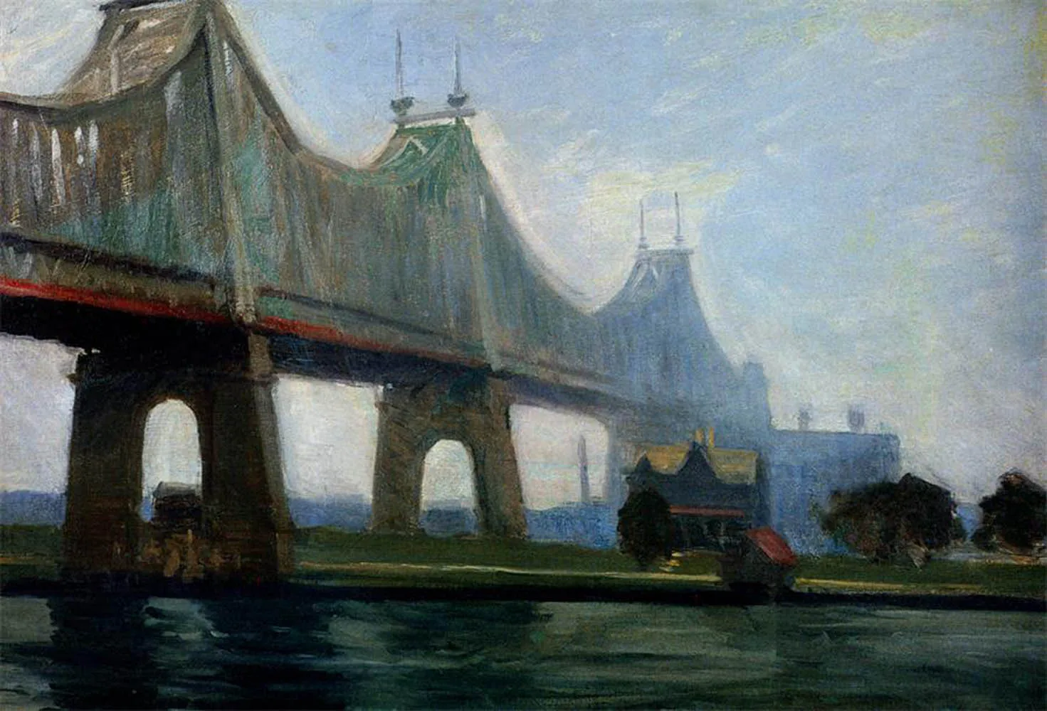 100% handmade Oil Painting reproduction on linen canvas,Queensborough Bridge by Edward Hopper,Free Shipping,High Quality