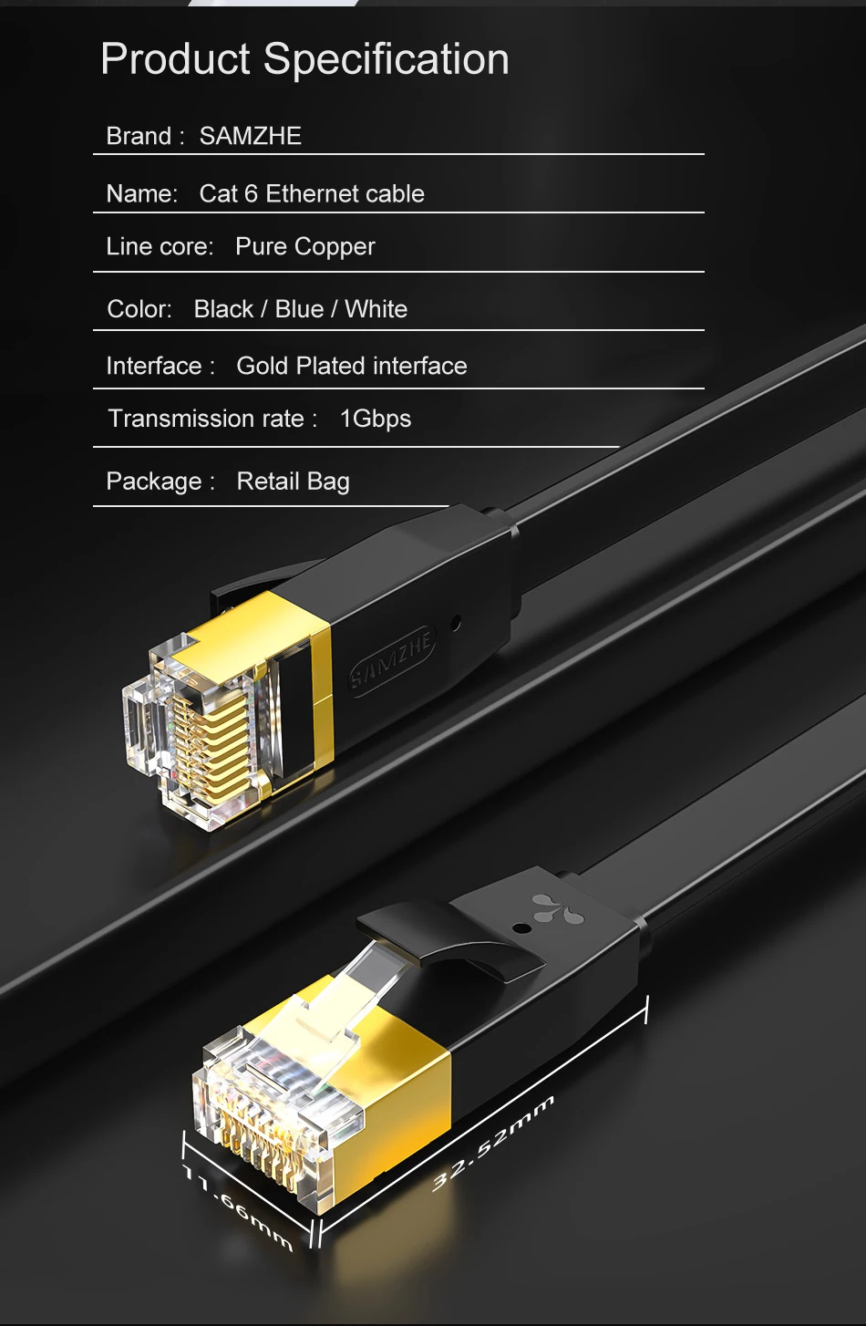 SAMZHE CAT6 Flache Ethernet Kabel 1000Mbps 250MHz KATZE 6 RJ45 Vernetzung Patchkabel LAN für Computer Router Laptop – Detail 14