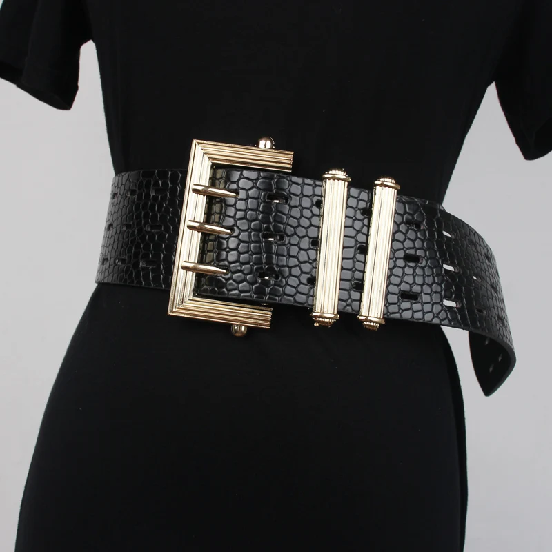 Women's Runway Fashion Vintage Hollow Out PU Leather Cummerbunds Female Dress Corsets Waistband Belts Decoration Wide Belt R084