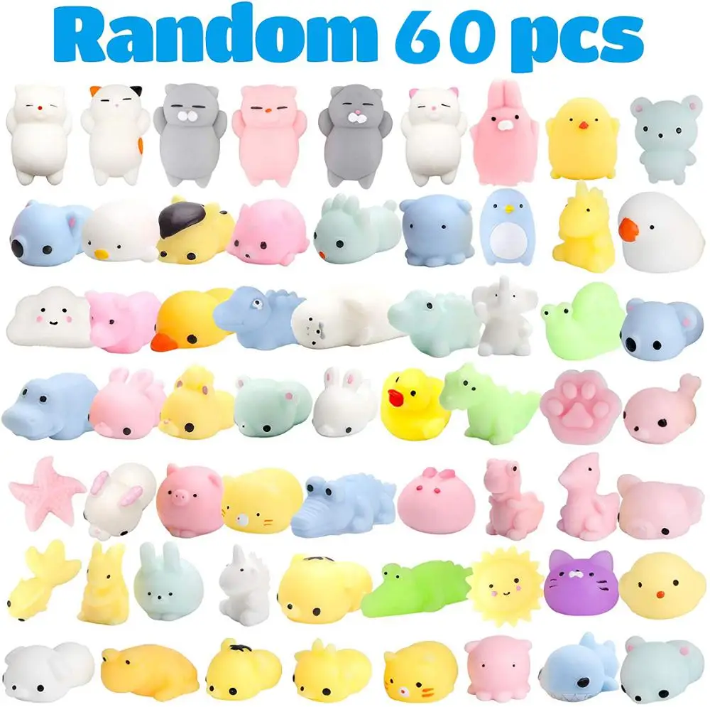 60 Pcs Kawaii Squishies Mochi Anima Squishy Toys for Kids Party Favors Mini Stress Relief Toys for Birthday Gift Classroom Prize