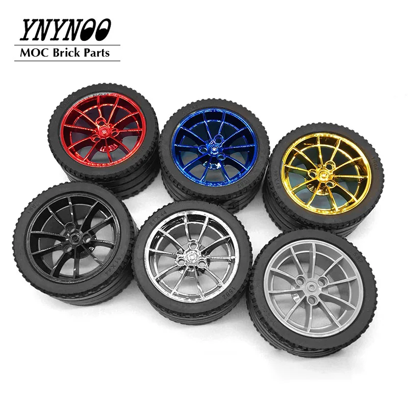 

4Pcs/lot High-Tech Wheels and Tyres 23799 Tire 81.6x44 ZR Straight Tread & 23800 Wheel 62.3mm D. x 42mm Racing Large fit 42056