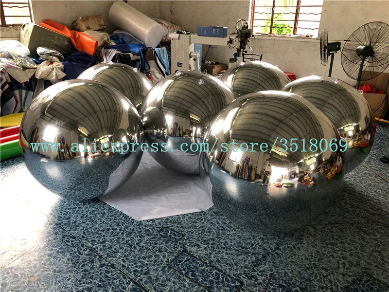 Large inflatable balloon, PVC silver inflatable mirror ball, 1 meter mirror ball for advertising decoration