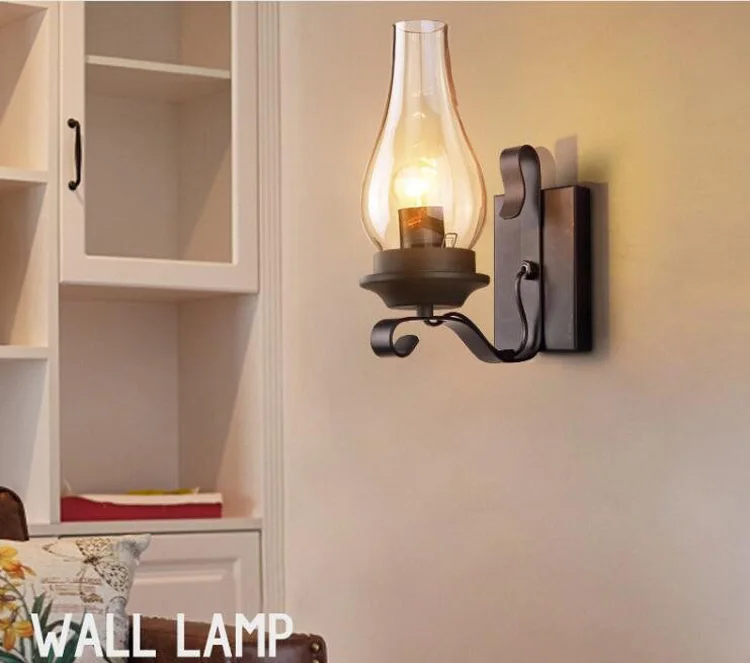 Retro Industrial Light Iron Wall Lamp Creative Restaurant Corridor Bedroom Bedside Glass Wall Light Living Room Hotel Lighting