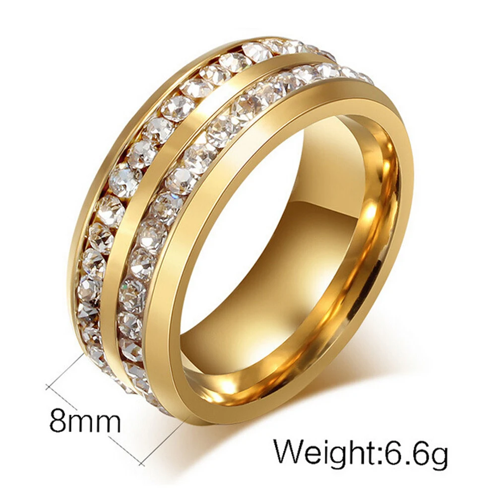 Drop Shipping Black Gun Color Crystal rings for women and men stainless steel wedding ring vintage jewelry