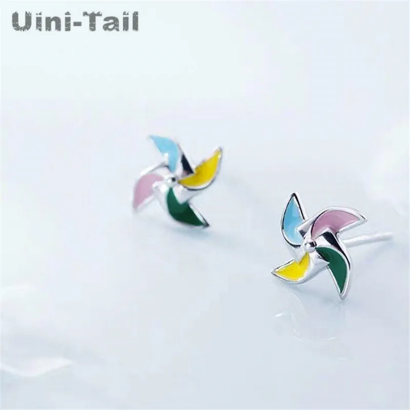 Uini-Tail 2024 new listing 925 Tibetan silver small fresh color windmill earrings cute personality tide flow high quality ED493