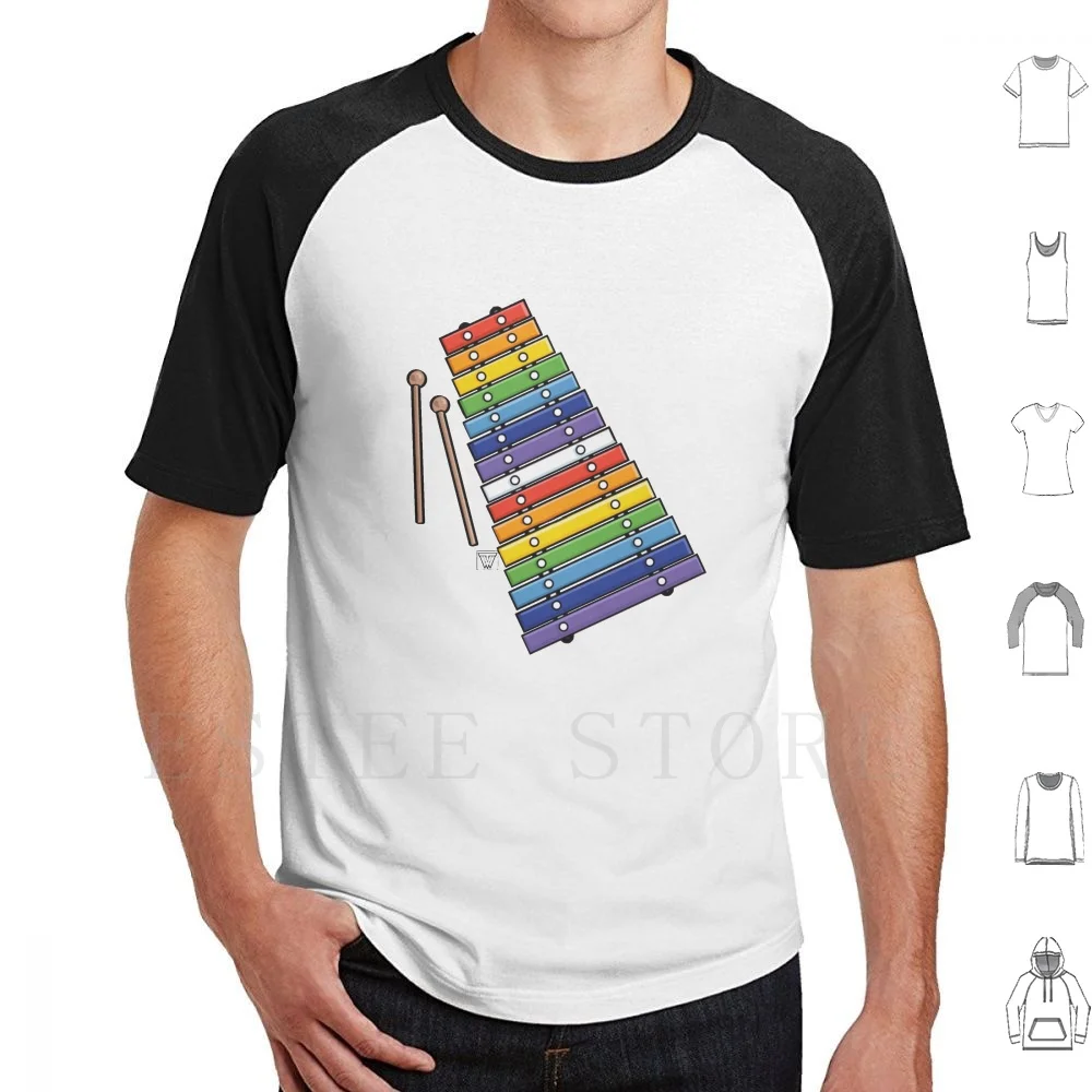 Xylophone T Shirt Cotton Men DIY Print Xylophone Rainbow Music Musical Instrument Scales Making Music Kids Art Colorful Cartoon