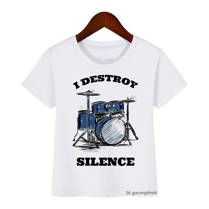 T-shirt for boys fun drumming music lover graphic print kids t shirt summer casual hiphop boy clothes white shirt tops wholesale