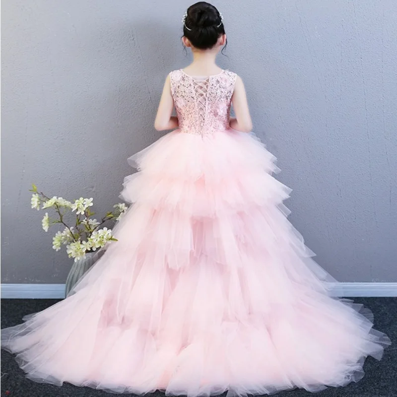 Princess dress girls fluffy wedding dress children dress female model catwalk tail evening dress host piano costume