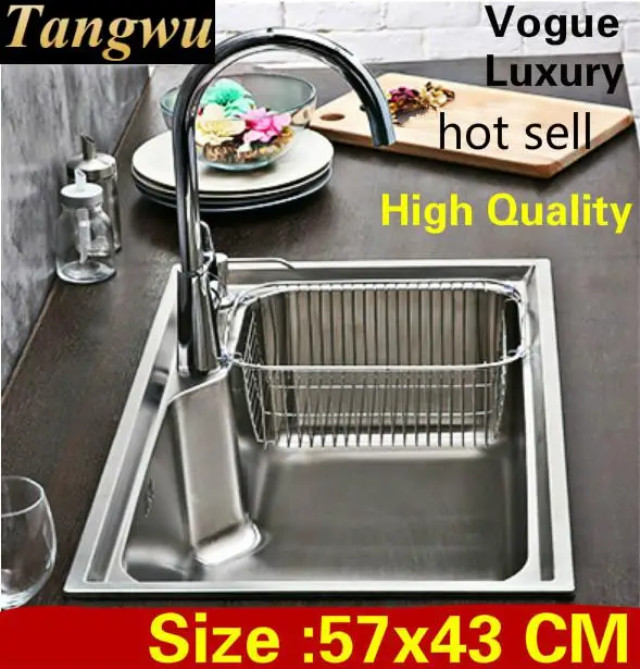 

Free shipping Apartment luxury kitchen single trough sink high quality wash vegetables 304 stainless steel hot sell 57x43 CM