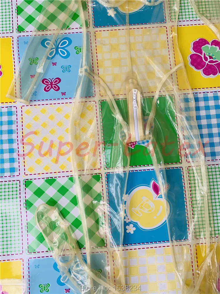 WOMEN TRANSPARENT LATEX CATSUIT WITH SOCK 3D BREAST NECK ENTRY CROTCH ZIP