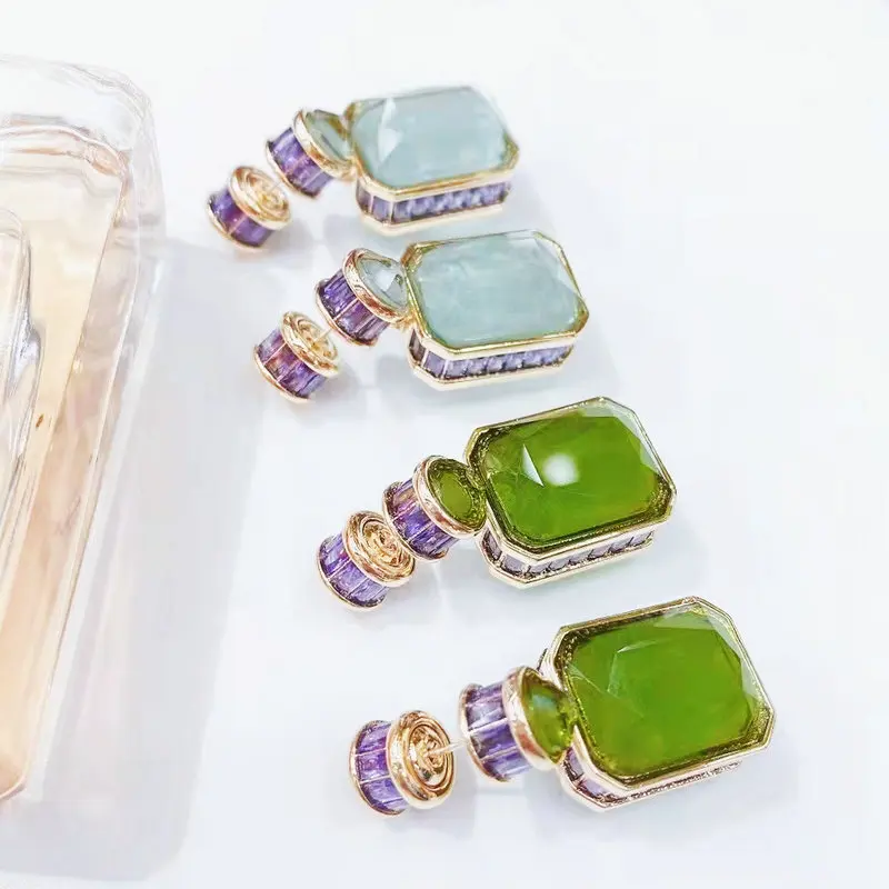 FXLRY High Quality Green Cubic Zirconia Luxury Simple Wedding Luxury Earring For Women Wedding Jewelry