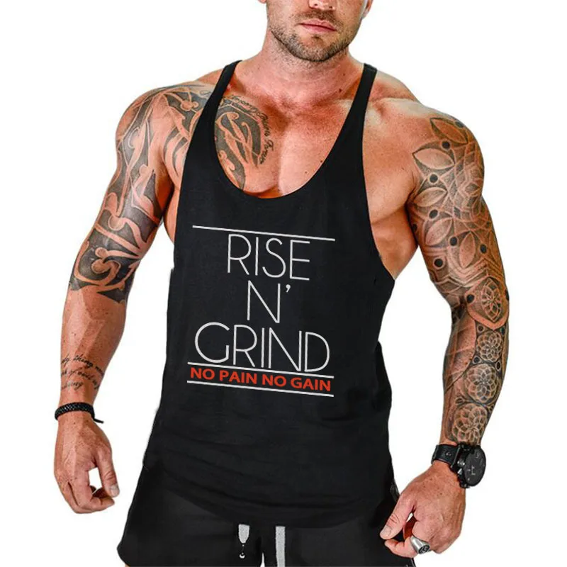 Bodybuilding Tank Top Men Fitness Clothing Print Cotton O-Neck Sports Sleeveless Shirt Men Gym Stringer vest