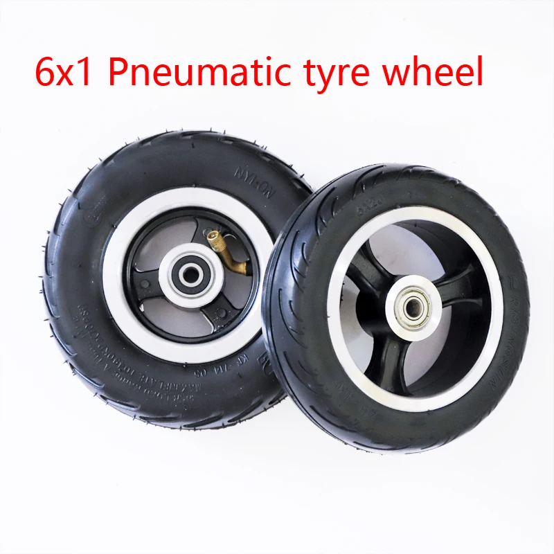 6 Inch Electric Scooter Wheel 6x2 Wheel With Air Tire Solid Tire Metal Hub 608 /628 Bearings 8/10mm Axle Hole Trolley Cart Wheel