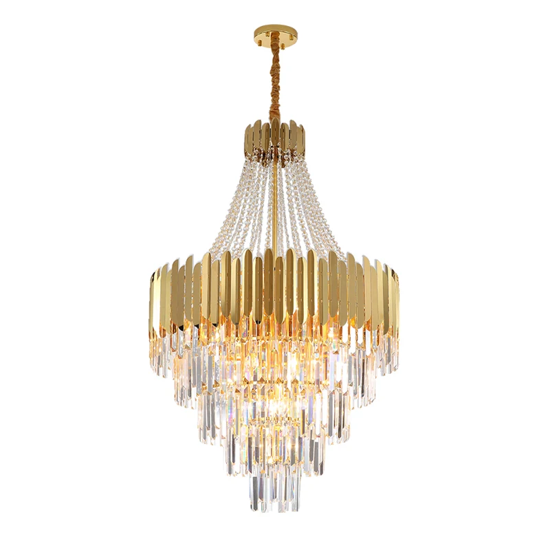 

LED Postmodern Stainless Steel Crystal Art Deco Chandelier Lighting Lustre Suspension Luminaire Lampen Hanging Lamps For Foyer