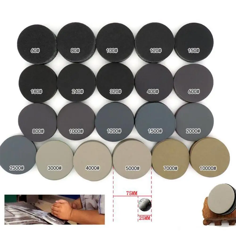 25PCS 3 인치 75MM 디스크 플로킹 샌드 페이퍼 1000 #2000 #3000 #4000 #5000 # 옥 자동차 연마를위한 그릿 습식 건식 사용 샌드 페이퍼