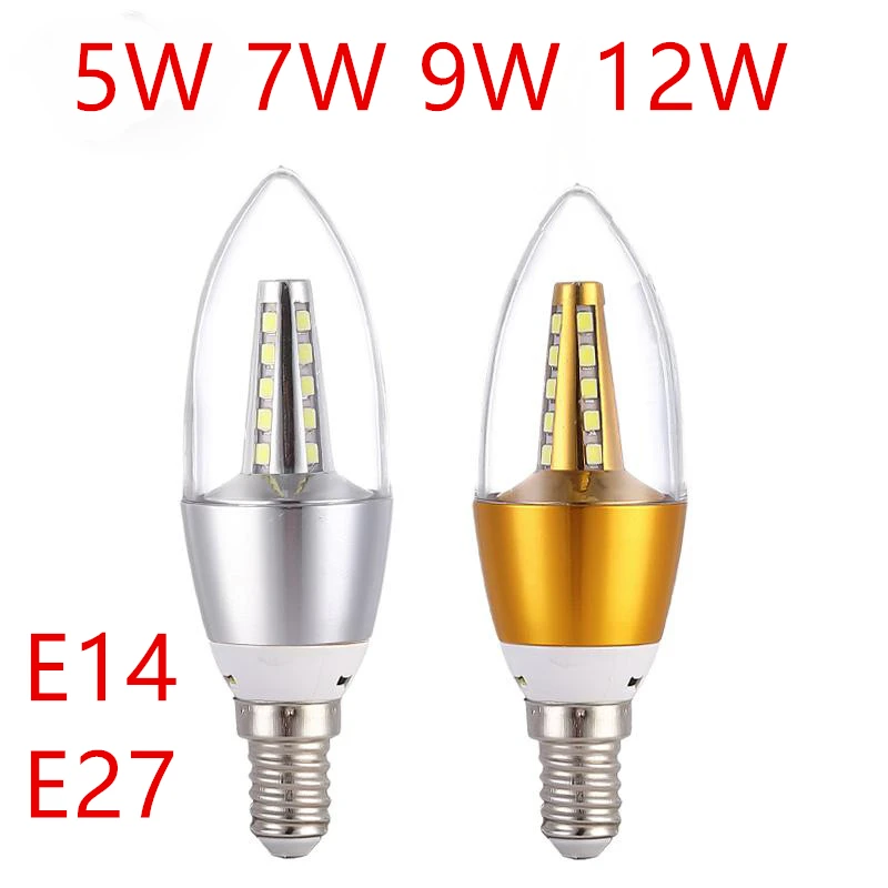 

10pcs LED Bulb Candle E14 5W 7W 9W 12W Golden Aluminum Bulb AC 220V Lamp Cool Warm White Lampada Bombillas Lumiere Lampara