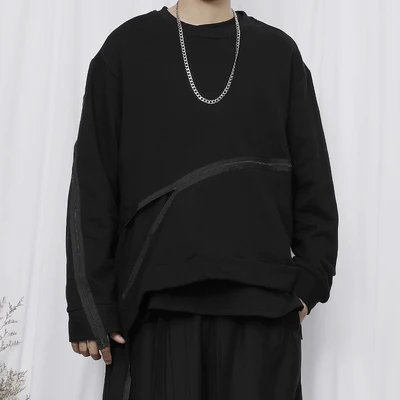 

New Long Sleeve Sweater Men's Black Slim Fit Large Irregular Zipper Design Loose High Neck Sweater Trend Men's Fashion